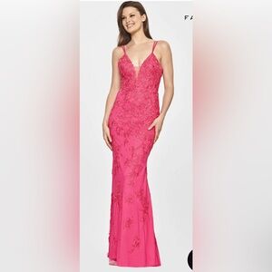 Elegant Faviana Pink Gown with Lace Details